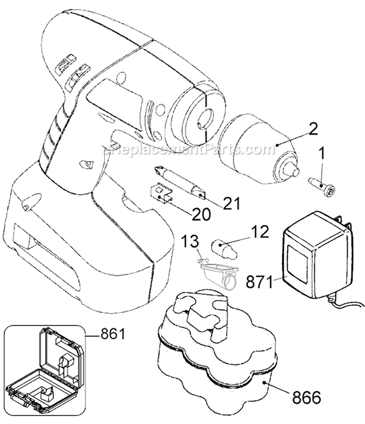 Page A Diagram and Parts List for BDC752K  Black and Decker Cordless Drill